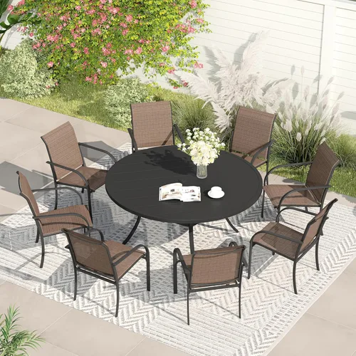 Vista 31 de VICLLAX Juego de comedor de patio de 7 piezas para 6, juego de muebles de exterior incluye mesa rectangular de 59 pulgadas para exteriores y 6