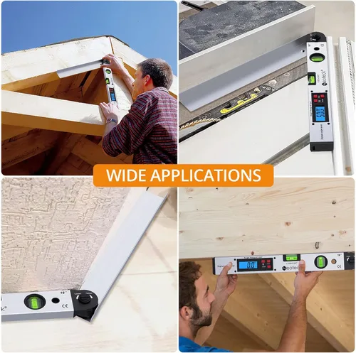 Vista 6 de Neoteck - Buscador de ángulos digital de aluminio, transportador 225°, 16 pulgadas, LCD digital retroiluminado con burbuja horizontal y vertical