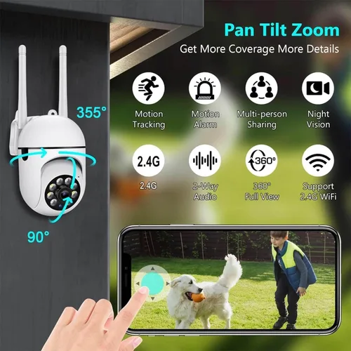 Vista 2 de Byikun Security Camera Outdoor, 2.4GHz Wireless WiFi Camera Home Security System, 1080P Dome Surveillance Cameras 360 View, with Motion Detection