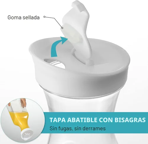 Vista 3 de NETANY Jarra de agua de plástico de 50 onzas con tapa abatible, juego de 2 recipientes de jugo de base cuadrada, jarra de plástico transparente