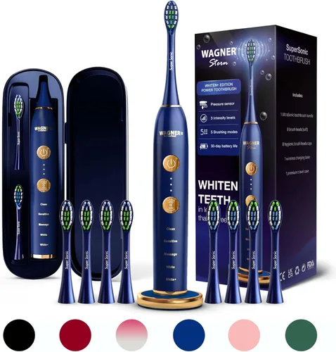 Vista 10 de Wagner Stern Cepillo de dientes eléctrico serie WT8900 – Sensor de blanqueamiento y presión, 5 modos, 3 intensidades, 8 cabezales de cepillo suaves