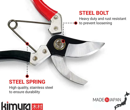 Vista 4 de Kimura® Tijeras de podar de jardín Samurai de 8 pulgadas, [fabricadas en Japón], cuchillas de acero Yasugi japonés premium de servicio pesado