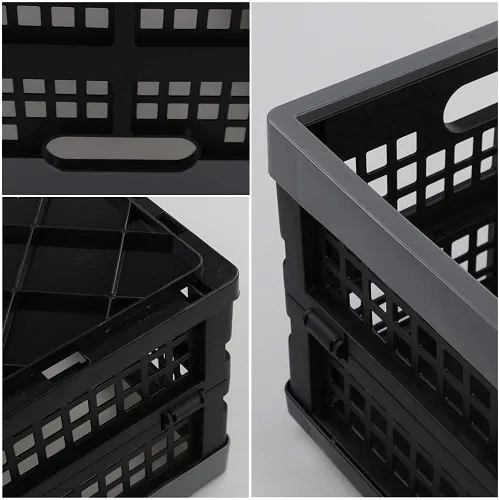 Vista 3 de Cesta plegable de plástico de 15 litros, caja plegable negra, juego de 3