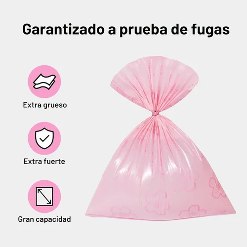 Vista 2 de VETRESKA Dispensador de bolsas para caca de perro con bolsas perfumadas con aroma a flor de cerezo, bolsas para residuos de mascotas a prueba
