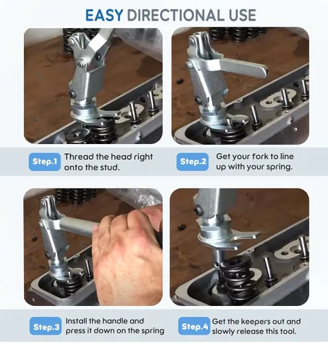 Vista 5 de 66784 Herramienta de compresor de resorte de válvula para pernos basculantes de 3/8 pulgadas y 7/16 pulgadas, herramienta de extracción de resorte