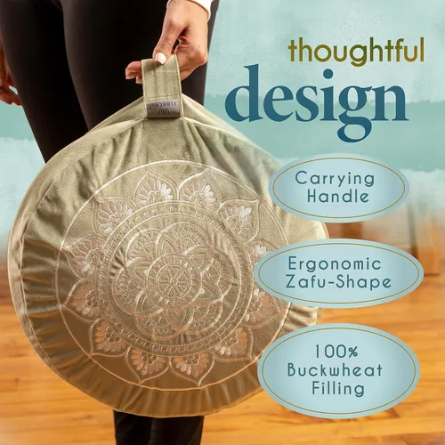 Vista 7 de Florensi - Cojín de meditación - Cómoda almohada de suelo - Tradicional almohada de meditación tibetana con hermosa cubierta de terciopelo - Cojín