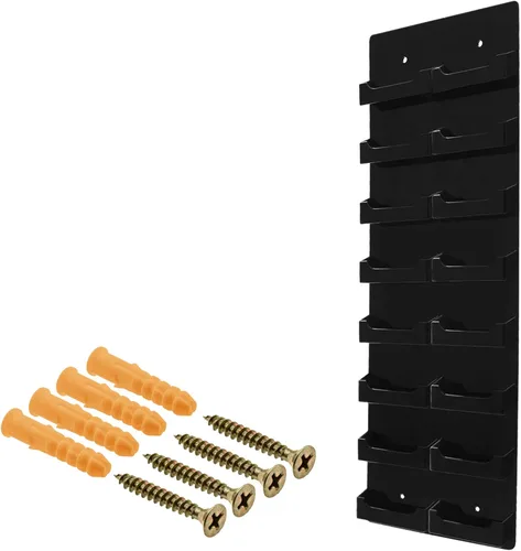Marketing Holders Tarjetero de pared con accesorios para colgar, estante de acrílico negro con 16 ranuras con capacidad para tarjetas de regalo o