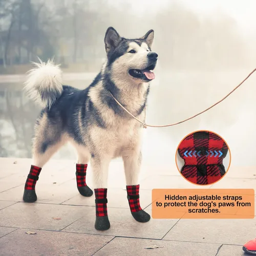 Vista 6 de BEAUTYZOO Calcetines impermeables para perros para evitar lamer las patas, calcetines de Navidad para perros para suelos de madera dura