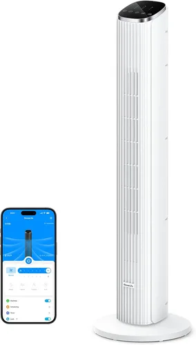 Vista 9 de GoveeLife Ventilador de torre negro para dormitorio, ventilador de piso inteligente de 36 pulgadas con control de aplicación/voz, sensor