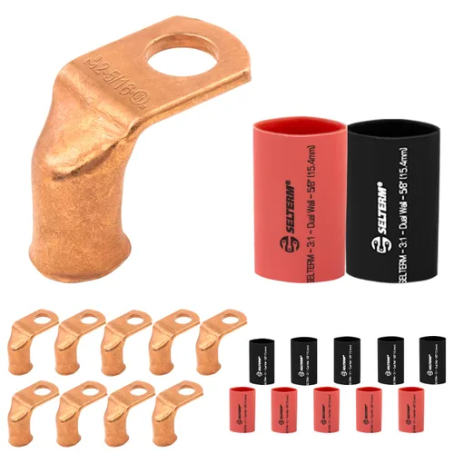 Vista 91 de SELTERM - 5 terminales de anillo resistentes para cable de batería, calibre 1/0 AWG, pernos de 1/2 pulgadas, terminales de calibre 0, ojales