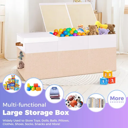 Vista 6 de Caja de almacenamiento de juguetes extragrande con tapa, cesta organizadora de almacenamiento plegable y resistente con divisor para niños, niñas
