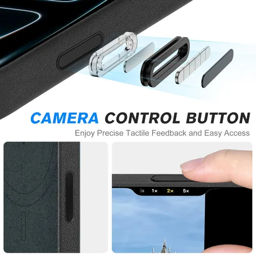 Vista 4 de SHIELDON Funda de cuero genuino para iPhone 17 de 6.3 pulgadas 2025 Compatible con Magsafe, botón de cámara actualizado, carga inalámbrica