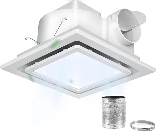 Extractor de baño con luz LED, ventilador de ventilación de montaje en techo, 100 CFM, voltaje 110V, conducto de 4 pulgadas, ventilador de escape