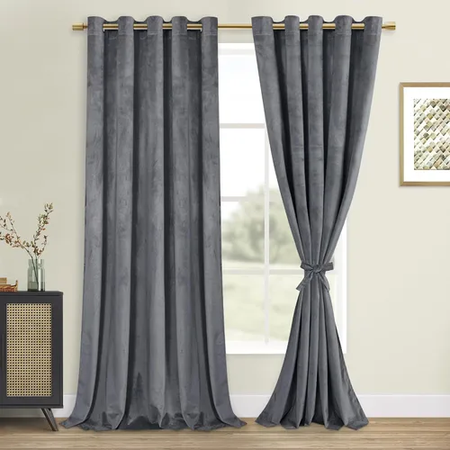 Vista 161 de DWCN - Juego de 2 paneles de cortina de terciopelo con ojales negros, tratamiento de ventanas con aislamiento térmico, apilables, decoración moderna