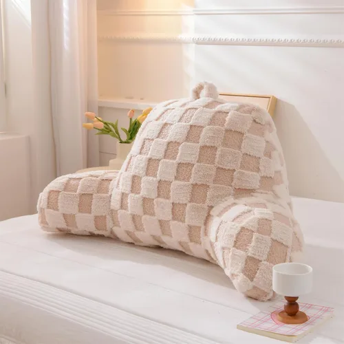Vista 7 de Aimuan Almohada de Lectura a Cuadros Reposaespaldas de Cuña para Cama Almohada a Cuadros con Brazos Soporte para la Espalda para Sentarse en la Cama
