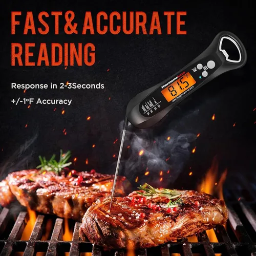 Vista 3 de Termómetro digital para carne con pantalla LCD, impermeable, tiempo de respuesta de 2 a 3 segundos, para cocinar, dulces, freír, barbacoa, parrilla