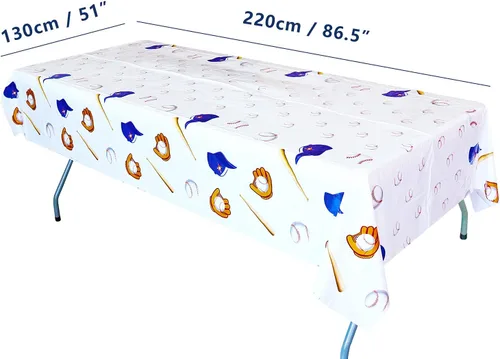 Vista 6 de Paquete de 4 manteles con temática de béisbol, manteles desechables de plástico para decoración de fiesta, 51 x 86 pulgadas, mantel rectangular