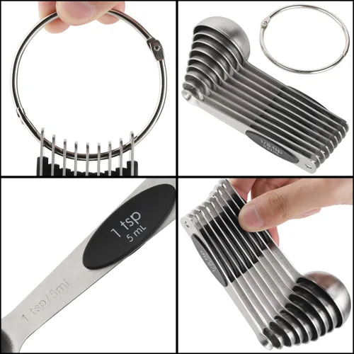 Vista 3 de Juego de 9 cucharas medidoras magnéticas apilables de acero inoxidable, cucharadas de anidación resistentes, cucharadas para medir ingredientes