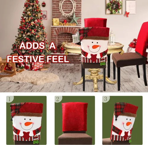 Vista 2 de 6 fundas protectoras para silla de comedor extraíbles, decoración navideña para el hogar, comedor, cocina, fiesta, muñeco de nieve
