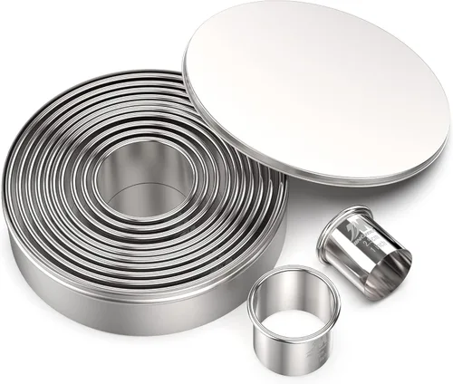 Juego de cortadores de galletas redondas para galletas 12 piezas, cortadores de pasteles graduados de círculos de acero inoxidable 18/8, cortadores