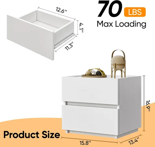 Vista 10 de furtble Cómoda apilable de 2 cajones, cómoda pequeña para armario, mesita de noche moderna para dormitorio, mesa auxiliar con cajón