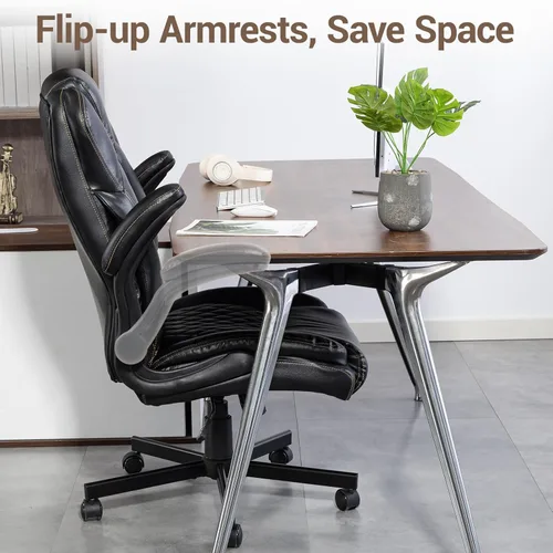 Vista 6 de Silla de oficina grande y alta de 450 libras con reposabrazos abatible, cómoda silla ejecutiva resistente, asiento extra ancho, silla ergonómica