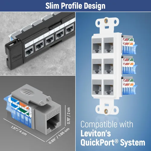 Vista 46 de Everest - Paquete de 50 conectores Keystone RJ45 Cat6 en ángulo de 45°, color blanco, conectores RJ45 hembra de perfil delgado, conector Keystone