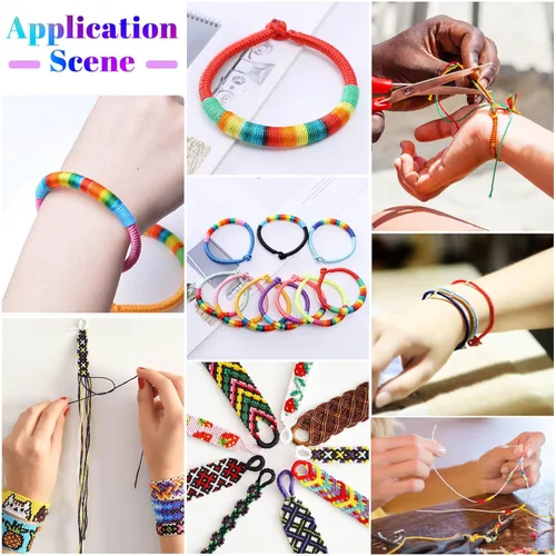 Vista 4 de Hilo de nailon para pulseras, Cridoz 20 rollos de cordón para nudos chinos, hilo de nailon para abalorios para kumihimo, pulseras trenzadas