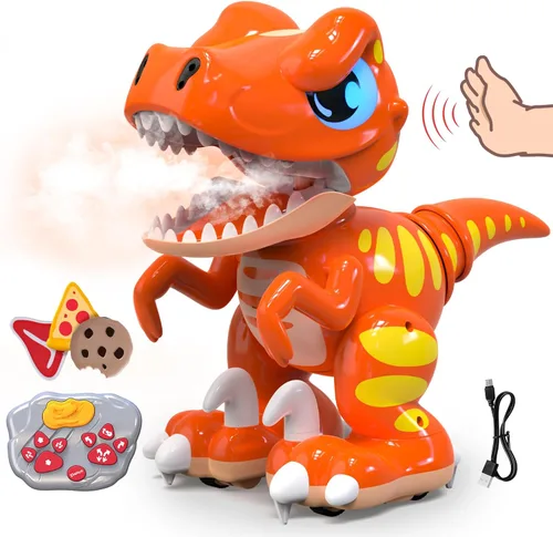 Vista 10 de P&C Juguetes de dinosaurio con control remoto para niños Robot recargable Velociraptor con pulverización, efectos de sonido, baile, Dino RC