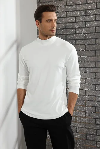 Vista 5 de Rela Bota Suéter de manga larga con cuello alto para hombre, diseño básico, elástico, ajustado