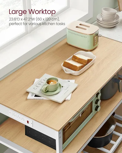 Vista 30 de VASAGLE Isla de cocina con 3 estantes, estante de cocina de 47.2 pulgadas con encimera grande, estructura de acero estable, industrial, fácil