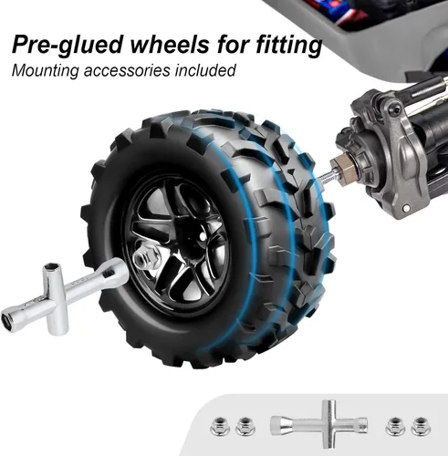 Vista 5 de Hobbypark Neumáticos y ruedas de camión monstruo RC pre-pegados para Arrma Granite Voltage MEGA 2WD 4X4 V3 3S BLX sin escobillas 1/10 Big Rock