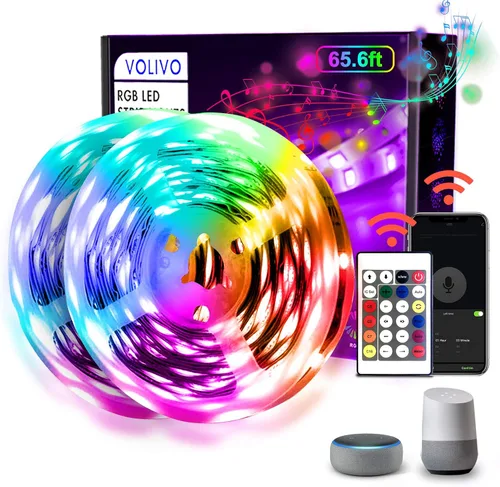Vista 9 de VOLIVO Tiras de Luces LED de 50 Pies, Kit de Tiras de Luces LED que Cambian de Color con Control Remoto IR de 44 Teclas, Iluminación