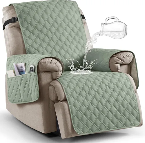 Vista 27 de Ruaozz Funda para silla reclinable 100% impermeable, antideslizante, de gran tamaño, para silla reclinable grande, lavable, con correas elásticas