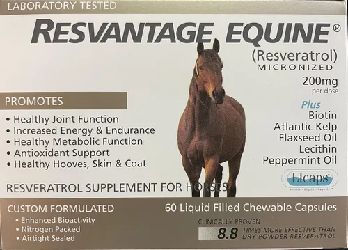 Equino Suplemento 60 cápsulas líquidas masticables de resveratrol para caballos