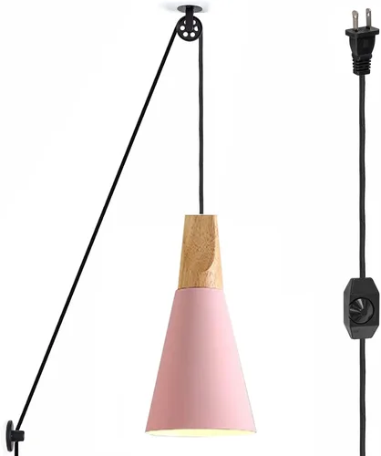 Vista 20 de Kiven Lámpara colgante de polea enchufable, luz colgante ajustable con cable de interruptor de atenuación de 15 pies, pantalla de aluminio macarón