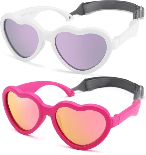 Vista 24 de Gafas de sol polarizadas flexibles en forma de corazón para bebés con correa ajustable para niños pequeños y bebés de 0 a 24 meses B9*
