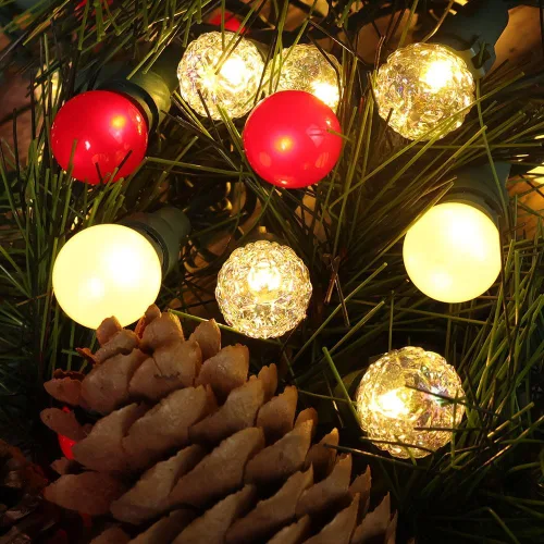 Vista 4 de Luces de Navidad Roja, Blanca y Verde G15 70 LED Luz de Globo Cadena de Luces Enchufable para Decoración de Navidad Cadena de Luces al Aire Libre