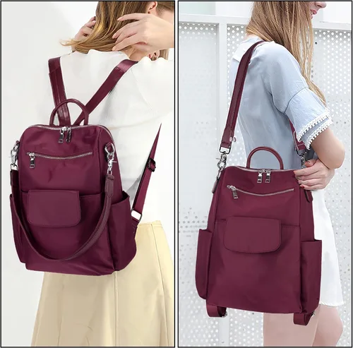 Vista 2 de UTO Mochila para mujer, bolsa de hombro de piel lavada sintética para mujer, 380 Rojo, L