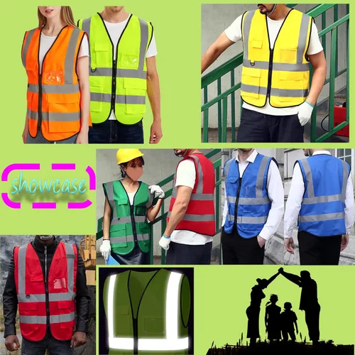 Vista 6 de Chaleco de seguridad personalizado para hombres con bolsillos, chaleco de construcción de alta visibilidad, chaleco reflectante Hi Vis, chalecos