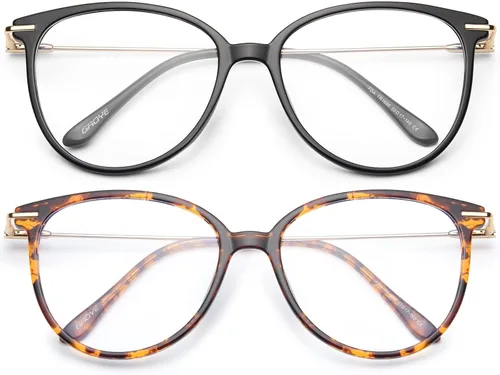 Vista 15 de Gaoye - Gafas de bloqueo de luz azul - Marcos redondos TR90 de moda, brazos de metal, protección UV400 - Estuche suave a juego
