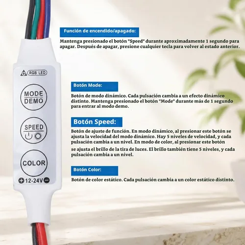 Vista 3 de LED Controller Mini 3 Key RGB Dimmer Switch DC 5V 24V Strip 5Pcs Light Brightness Flasher Module Strobe Speed Flash Mode Memory Function Ribbon Bar