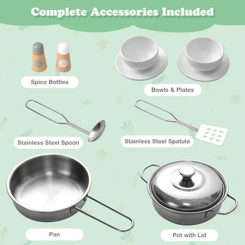 Vista 5 de GLACER Cocina de juego 2 en 1, juguetes de juego de simulación de doble cara, juegos de cocina y mesa auxiliar con accesorios de cocina, microondas