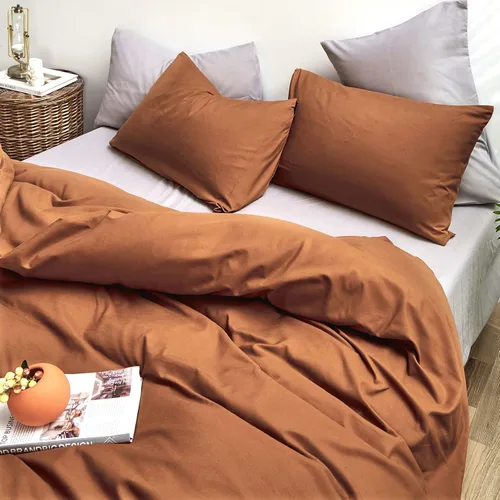 Vista 470 de CLOTHKNOW Juego de edredón de 3 piezas a cuadros color beige óxido, tamaño Full, juego de ropa de cama de cuadros edredón terracota con 2 fundas