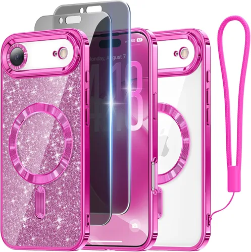 Vista 11 de Meifigno Funda diseñada para iPhone 16 de 6.1 pulgadas, [tarjeta con purpurina y correa de muñeca] [compatible con MagSafe] Protección completa