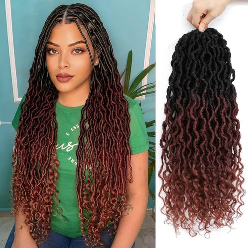 Vista 50 de Rastas de diosa de pelo de ganchillo de 18 pulgadas, 6 paquetes, pelo de ganchillo postizo previamente enrollado, pelo de ganchillo suave