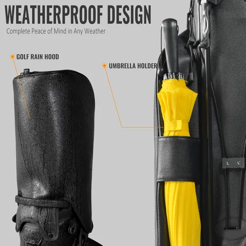 Vista 6 de 5 divisores de longitud completa, ligera, impermeable, con cremallera, de piel sintética, bolsa de golf blanca y negra, bolsa de soporte de golf