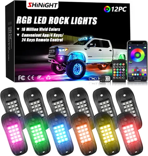 Vista 9 de SHINIGHT Luces LED de roca para camiones, kit de 6 cápsulas de luces para Jeep, kit de iluminación exterior con control de aplicación, modo