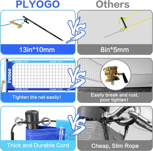 Vista 6 de Red de voleibol para patio trasero, juego de red de voleibol profesional portátil al aire libre resistente con postes de aluminio ajustables, diseño