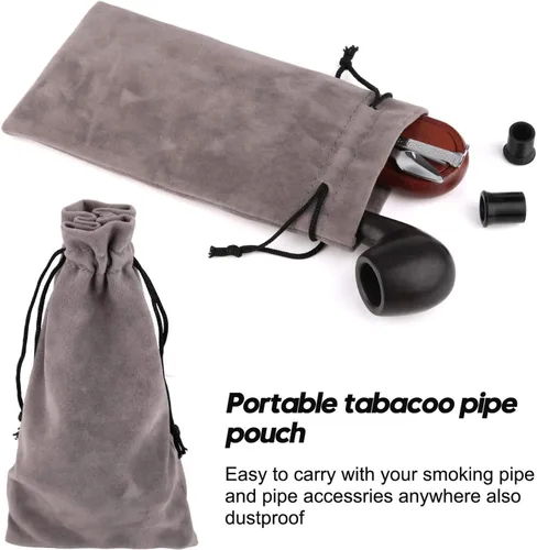 Vista 7 de Joyoldelf Pipa de tabaco, pipa de madera de lujo para fumar con soporte para pipa, tubos de tabaco de ébano para fumar con raspador de pipa, caja